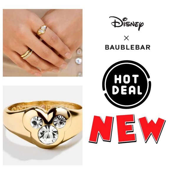 BaubleBar Jewelry - NEW DISNEY BAUBLEBAR Colab Mickey Mouse CZ Gold Plated Finger Ring NWT Mult Szs